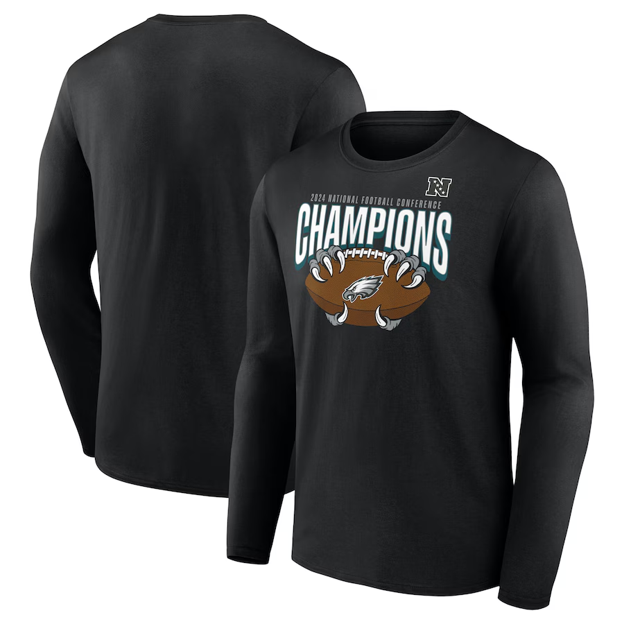 Men NFL Philadelphia Eagles black 2025 long sleeve T shirts style 2